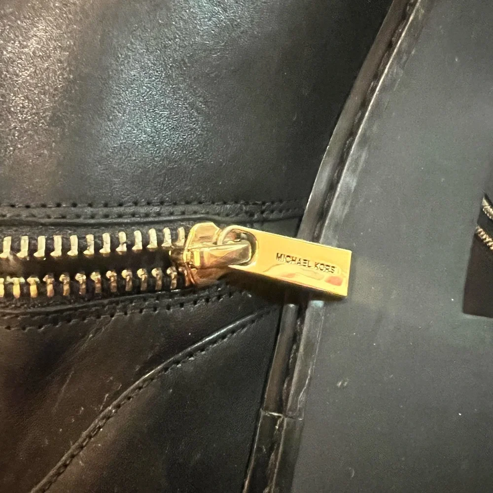 Michael Kors Black Leather  Combat Boots with Gold Accents - Picture 7 of 9